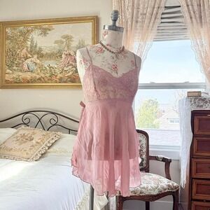 pink lace babydoll dress  90s Victoria's Secret pink lace babydoll dress